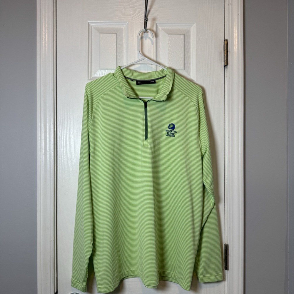 Under Armour 1/4 Zip Pullover Bright Green Striped Palmetto‎ Dunes Golf Large